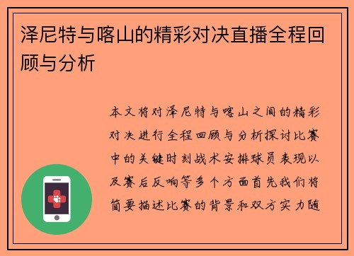泽尼特与喀山的精彩对决直播全程回顾与分析